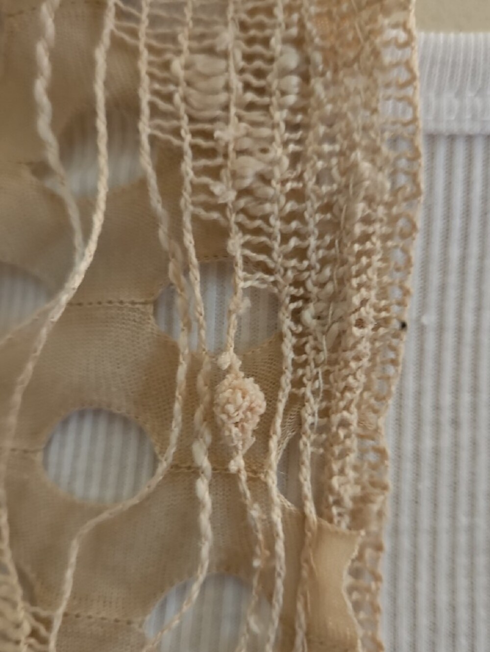 Light Cream Crochet Fringe Shawl - Picture 3 of 4